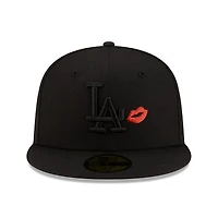 Los Angeles Dodgers All Black with Red Lips Gray UV New Era 59FIFTY Fitted Hat