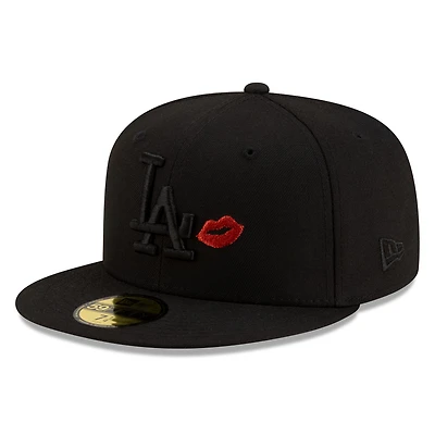 Los Angeles Dodgers All Black with Red Lips Gray UV New Era 59FIFTY Fitted Hat