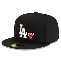 Los Angeles Dodgers Black with Red Heart Gray UV New Era 59FIFTY Fitted Hat