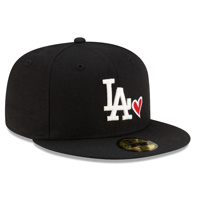 Los Angeles Dodgers Black with Red Heart Gray UV New Era 59FIFTY Fitted Hat