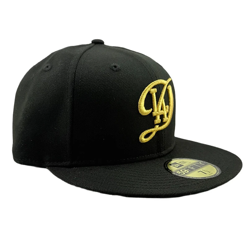 Los Angeles Dodgers Black with Metallic Gold City Connect Logo Gray UV New Era 59FIFTY Fitted Hat