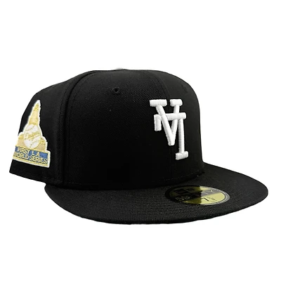 Los Angeles Dodgers Black and White Upside Down First LA World Series Patch Green UV New Era 59FIFTY Fitted Hat