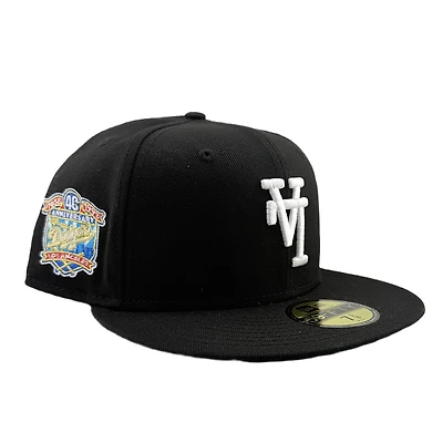 Los Angeles Dodgers Black and White Upside Down 40th Anniversary Patch Green UV New Era 59FIFTY Fitted Hat
