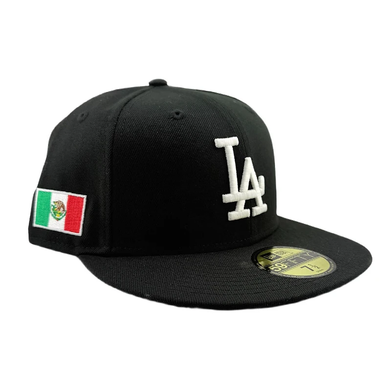 Los Angeles Dodgers Black and White with Mexico Flag Patch UV New Era 59FIFTY Fitted Hat