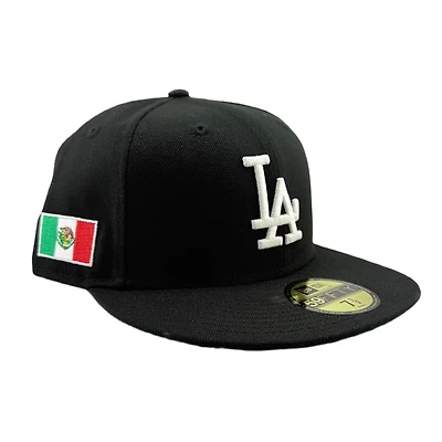 Los Angeles Dodgers Black and White with Mexico Flag Patch UV New Era 59FIFTY Fitted Hat