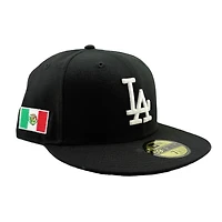 Los Angeles Dodgers Black and White with Mexico Flag Patch UV New Era 59FIFTY Fitted Hat