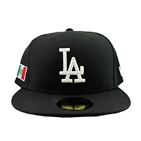 Los Angeles Dodgers Black and White with Mexico Flag Patch UV New Era 59FIFTY Fitted Hat