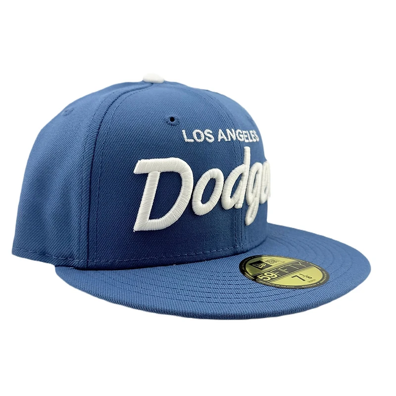 Los Angeles Dodgers Indigo Blue Wordmark Logo Gray UV New Era 59FIFTY Fitted Hat