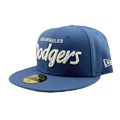 Los Angeles Dodgers Indigo Blue Wordmark Logo Gray UV New Era 59FIFTY Fitted Hat