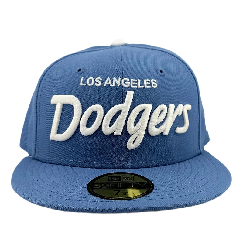 Los Angeles Dodgers Indigo Blue Wordmark Logo Gray UV New Era 59FIFTY Fitted Hat