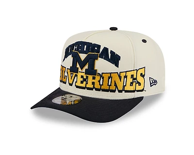 Michigan Wolverines Chrome and Navy Oversize Arch New Era 9FIFTY A-Frame Snapback Hat