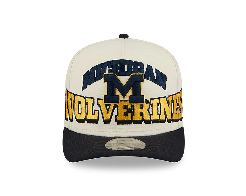 Michigan Wolverines Chrome and Navy Oversize Arch New Era 9FIFTY A-Frame Snapback Hat