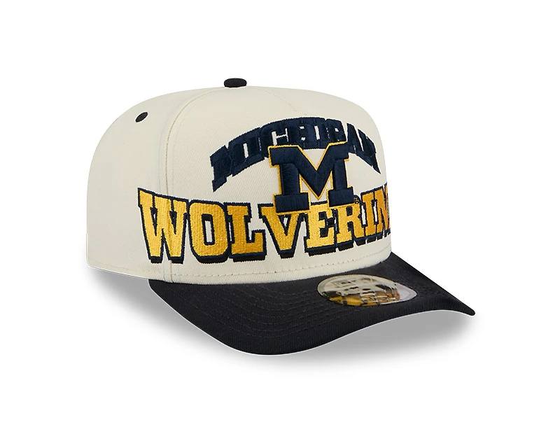 Michigan Wolverines Chrome and Navy Oversize Arch New Era 9FIFTY A-Frame Snapback Hat