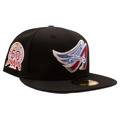 Los Angeles Angels Black 50th Anniversary Patch Grey UV New Era 59FIFTY Fitted Hat