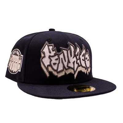 New York Yankees Navy Grafitti Logo Old Stadium Patch Grey UV Era 59Fifty Fitted Hat