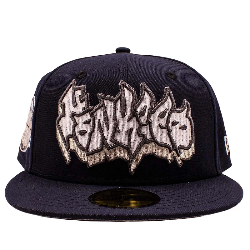 New York Yankees Navy Grafitti Logo Old Stadium Patch Grey UV Era 59Fifty Fitted Hat