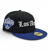 Los Angeles Dodgers Black Royal 2T Leon the Lab Back to Champs Patch Grey UV New Era 59FIFTY Fitted Hat