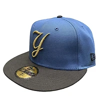 New York Yankees Indigo Blue and Black Yankee Stadium Final Season Patch Gray UV Era 59FIFTY Fitted Hat