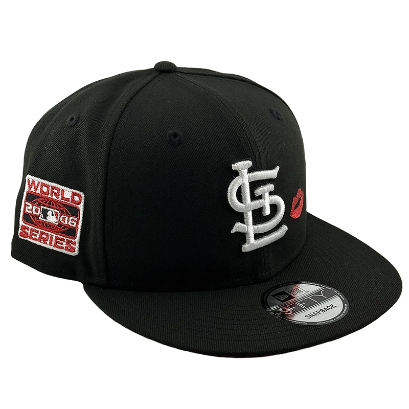St. Louis Cardinals Black and White Red Lips 2006 World Series Patch Red UV New Era 9FIFTY Snapback Hat