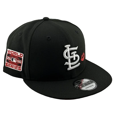 St. Louis Cardinals Black and White Red Lips 2006 World Series Patch Red UV New Era 9FIFTY Snapback Hat