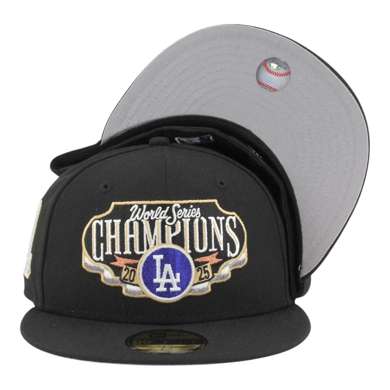 Los Angeles Dodgers Black Locker Room 2025 World Series Champions Trophy Patch Grey UV New Era 59FIFTY Fitted Hat