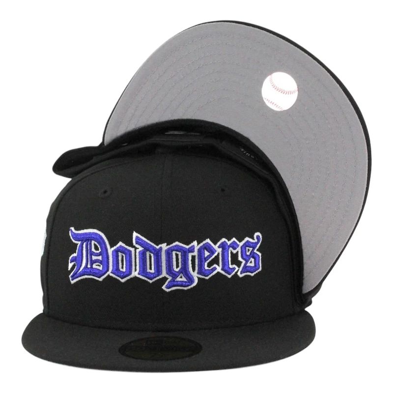 Los Angeles Dodgers Black Old English 2025 Back to Champs Diamond Patch Grey UV New Era 59FIFTY Fitted Hat