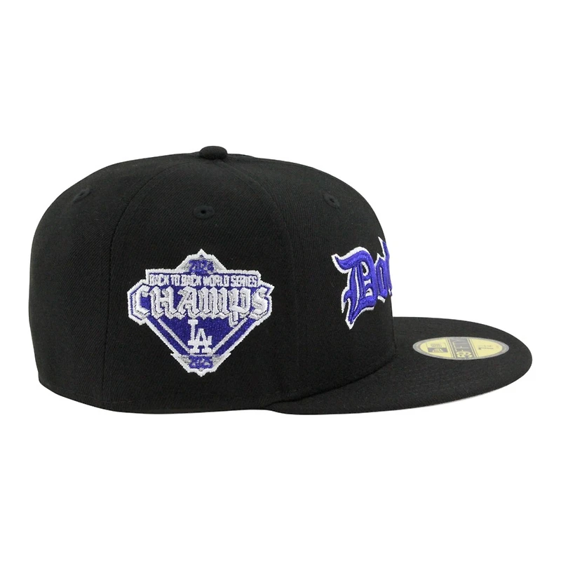 Los Angeles Dodgers Black Old English 2025 Back to Champs Diamond Patch Grey UV New Era 59FIFTY Fitted Hat