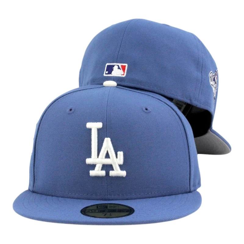 Los Angeles Dodgers Indigo Blue 2025 World Series Patch Grey UV New Era 59FIFTY Fitted Hat