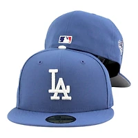 Los Angeles Dodgers Indigo Blue 2025 World Series Patch Grey UV New Era 59FIFTY Fitted Hat