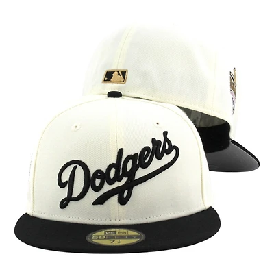 Los Angeles Dodgers Chrome and Black Script 2025 World Series Champions Patch Grey UV New Era 59FIFTY Fitted Hat