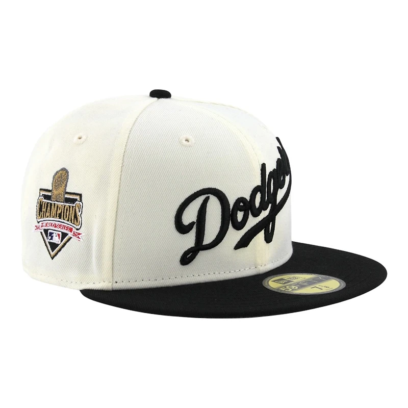 Los Angeles Dodgers Chrome and Black Script 2025 World Series Champions Patch Grey UV New Era 59FIFTY Fitted Hat