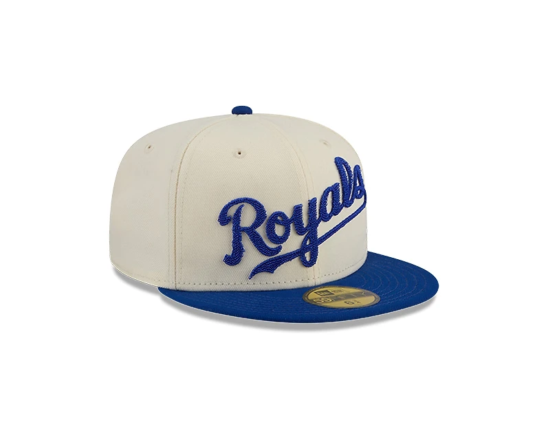 Kansas City Royals Chrome and Royal Chain Stitch Script New Era 59FIFTY Fitted Hat