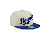Kansas City Royals Chrome and Royal Chain Stitch Script New Era 59FIFTY Fitted Hat