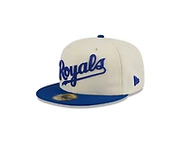 Kansas City Royals Chrome and Royal Chain Stitch Script New Era 59FIFTY Fitted Hat
