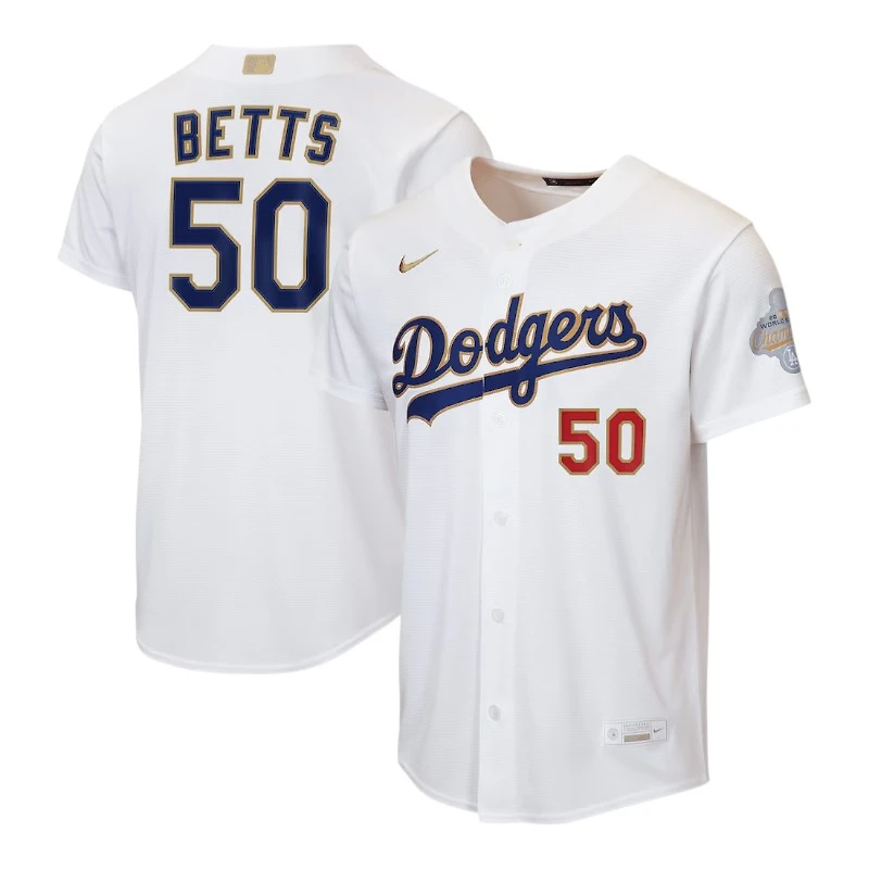 Youth Los Angeles Dodgers Mookie Betts 2026 Gold Collection Nike Replica White Home Player Jersey