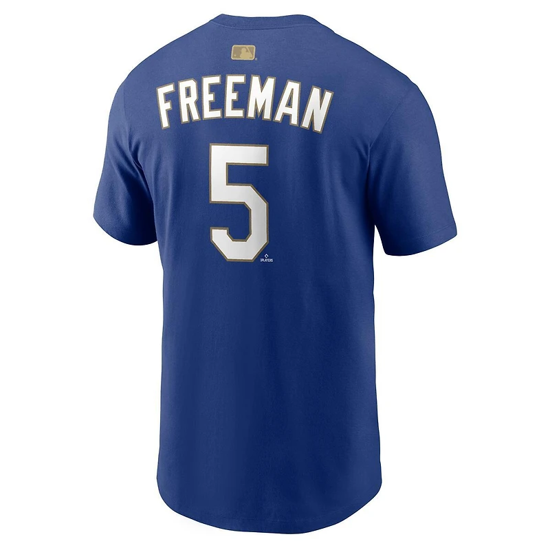 Los Angeles Dodgers Freddie Freeman Royal Nike 2026 Gold Collection Name & Number T-Shirt