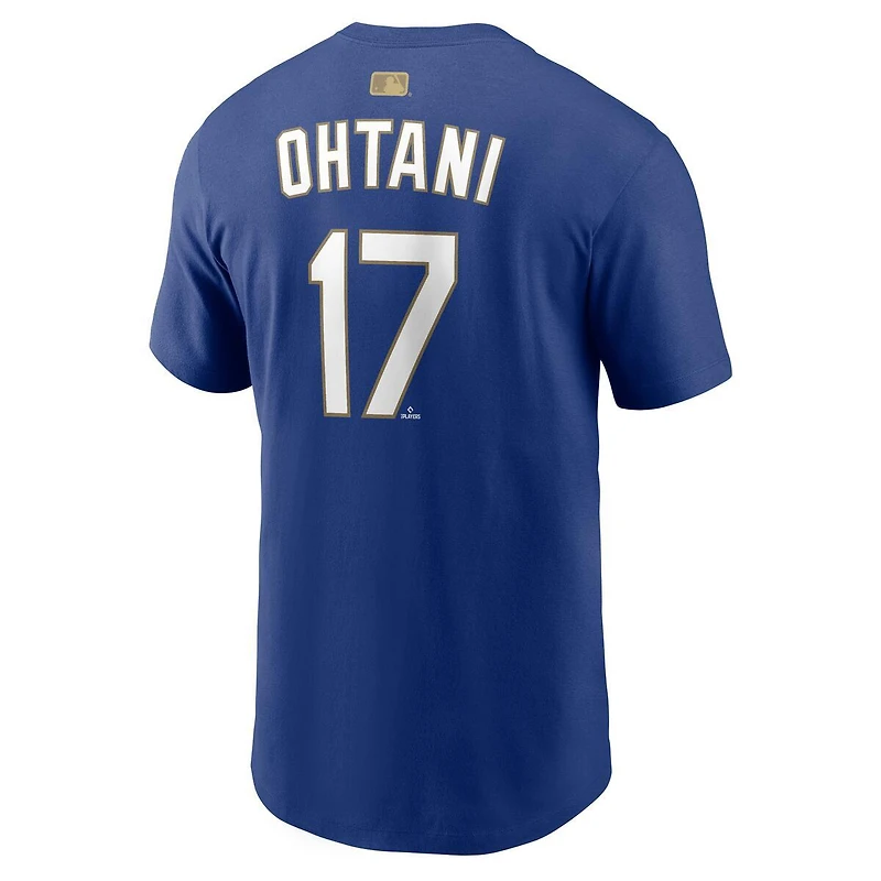 Los Angeles Dodgers Shohei Ohtani Royal Nike 2026 Gold Collection Name & Number T-Shirt
