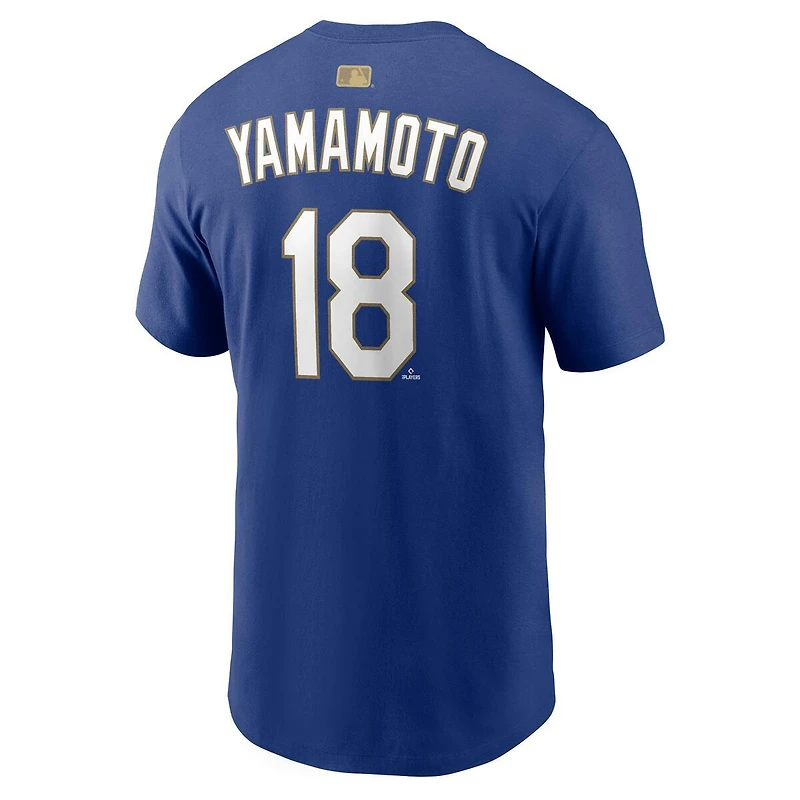 Los Angeles Dodgers Yoshinobu Yamamoto Royal Nike 2026 Gold Collection Name & Number T-Shirt