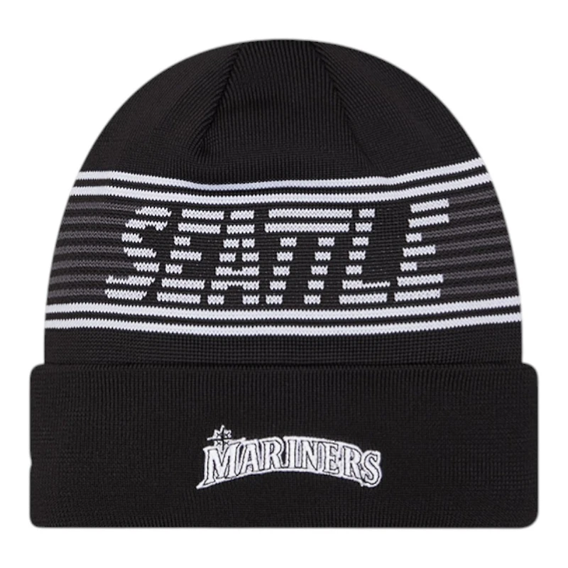 Seattle Mariners Black and White Authentic Collection New Era Cuffed Knit Beanie Hat
