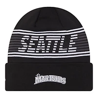Seattle Mariners Black and White Authentic Collection New Era Cuffed Knit Beanie Hat