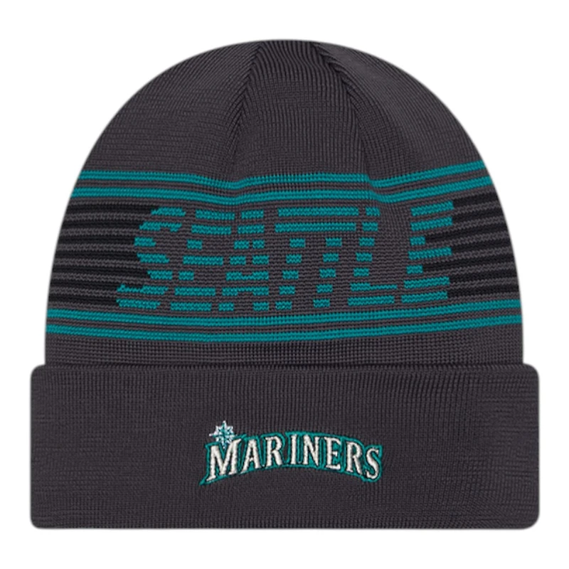 Seattle Mariners Graphite Authentic Collection New Era Cuffed Knit Beanie Hat