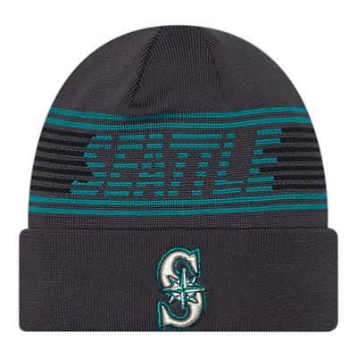 Seattle Mariners Graphite Authentic Collection New Era Cuffed Knit Beanie Hat