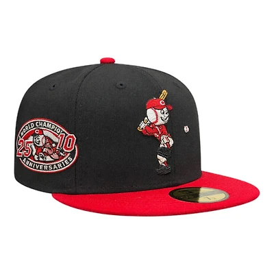 Cincinnati Reds Black and Red Mascot Patch New Era 59FIFTY Fitted Hat