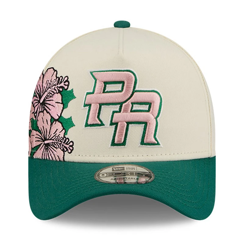 Puerto Rico Chrome and Green with Pink "Flor De Maga" New Era 9FORTY A-Frame Snapback Hat