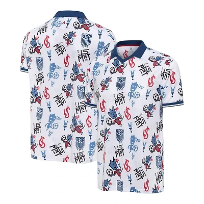 USA National Team White World Cup Graffiti Antigua Polo Jersey