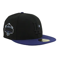 Los Angeles Dodgers Black and Dark Royal with Front Star Back to World Champions Patch Grey UV New Era 59FIFTY Fitted Hat