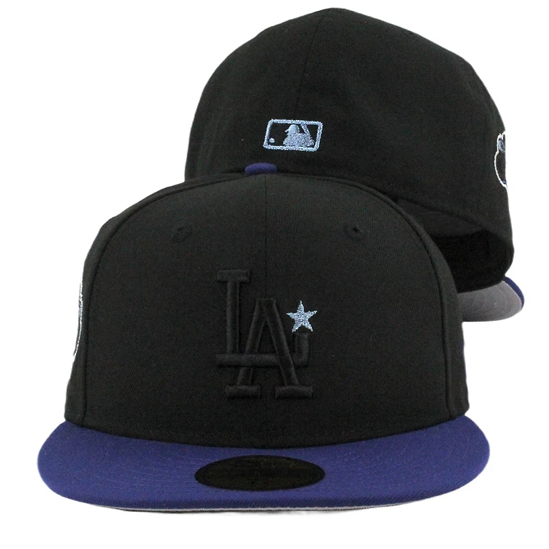 Los Angeles Dodgers Black and Dark Royal with Front Star Back to World Champions Patch Grey UV New Era 59FIFTY Fitted Hat