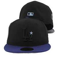 Los Angeles Dodgers Black and Dark Royal with Front Star Back to World Champions Patch Grey UV New Era 59FIFTY Fitted Hat