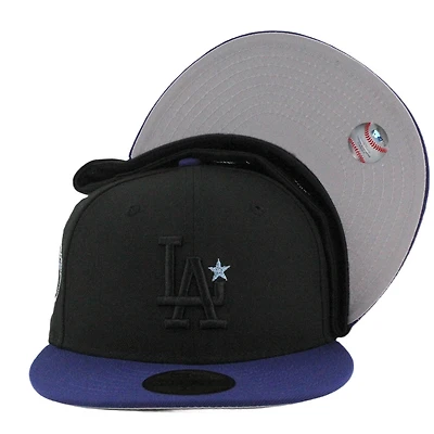 Los Angeles Dodgers Black and Dark Royal with Front Star Back to World Champions Patch Grey UV New Era 59FIFTY Fitted Hat