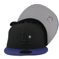 Los Angeles Dodgers Black and Dark Royal with Front Star Back to World Champions Patch Grey UV New Era 59FIFTY Fitted Hat